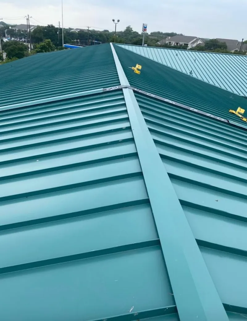 Green commercial metal roof ridge and valley for Metal Roof Repair in Waco